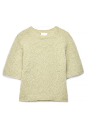Light Green kurzärmeliger Strickpullover aus Alpakamischung