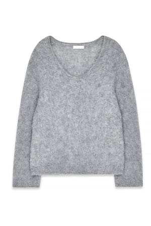 Light Grey Oversize-Strickpullover aus Alpaka-Mix mit Rundhalsausschnitt