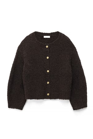 Brown Knitted Bouclé Cardigan