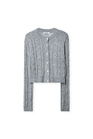 Light Grey Melange Strikket kabelcardigan