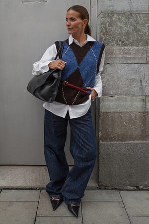 Checkered Gilet sans manches en maille à carreaux