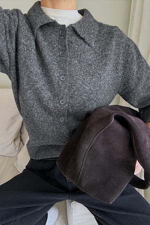 Dark Grey Melange Vest met gebreide kraag