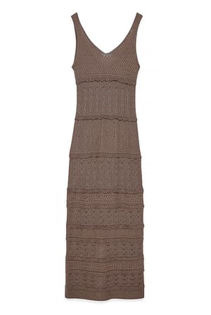 Brown Knitted Crochet Maxi Dress