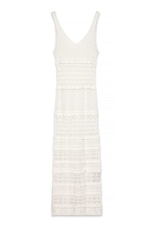 Offwhite Knitted Crochet Maxi Dress