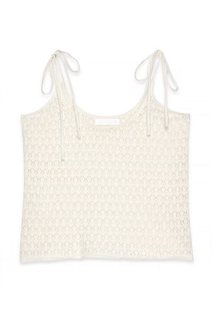 Offwhite gehäkeltes Strick-Spitzenshirt mit Schnürung
