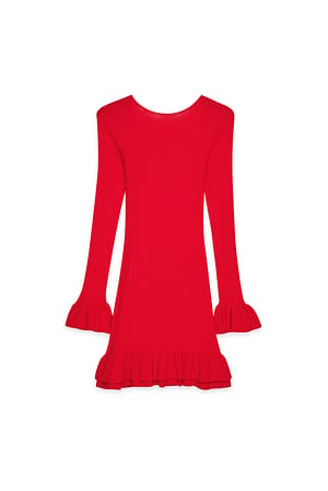 Red Strick-Minikleid mit Rüschendetail