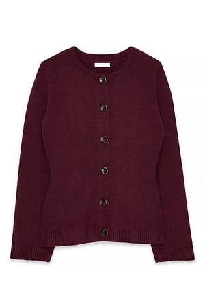 Burgundy taillierter Strick-Cardigan