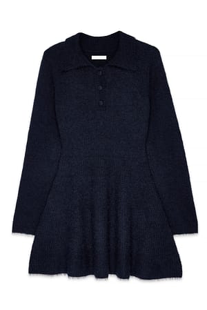Dark Navy Stickad miniklänning med klockad kjol