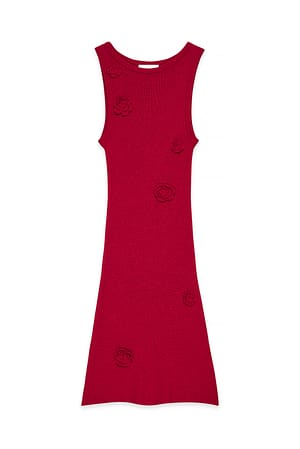 Raspberry Knitted Flower Detail Mini Dress