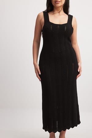 Black Gebreide flowy midi-jurk