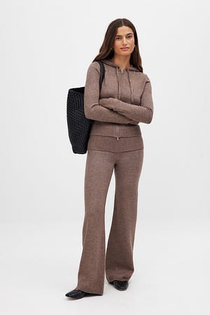 Brown Pantalon en maille à taille pliée
