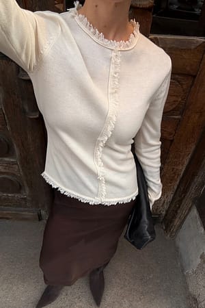 Offwhite Knitted Fringe Detail Top