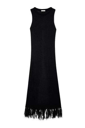 Black Knitted Fringe Midi Dress