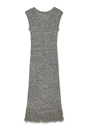 Black Knitted Fringe Midi Dress