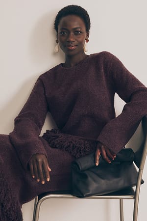 Brown Stickad tröja med fransar
