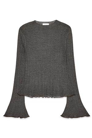Brown langärmeliges Stricktop mit Glitzer