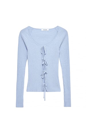 Light Blue Strikket cardigan med bindedetalje
