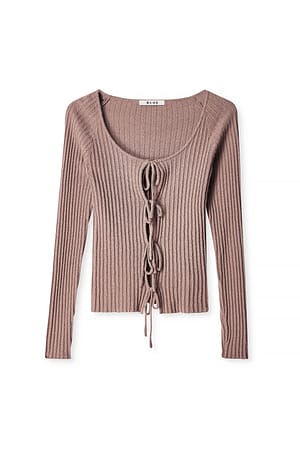 Taupe Strickjacke mit Schnürung