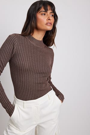 Brown Lurex højhalset top