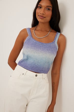 Blue Strikket ombre kort topp