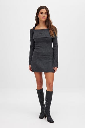 Dark Grey Strikket minikjole med lavt liv