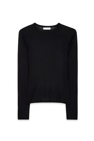 Black Strikket top i merinould med rund hals