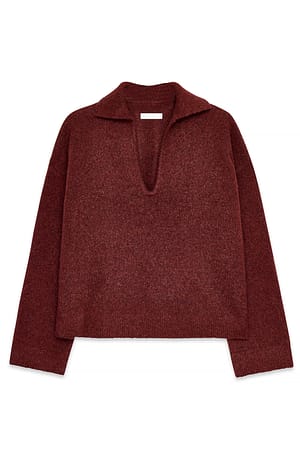 Burgundy Strikket sweater i overstørrelse med krave
