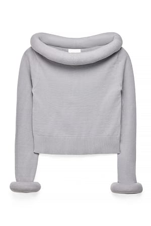 Grey Knitted Padded Detail Top