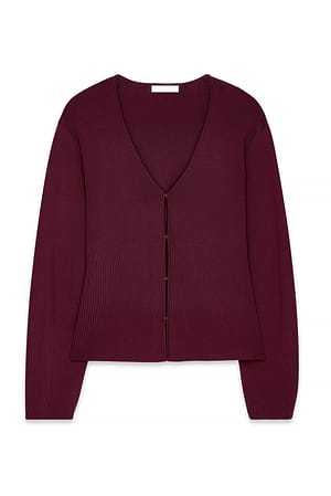 Burgundy Knitted Peplum Cardigan