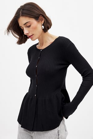 Black Knitted Peplum Top