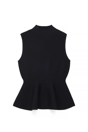 Black Gebreide peplum top