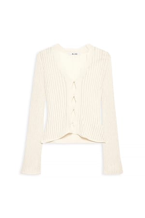 Offwhite Strikket Pointelle-topp med lange ermer