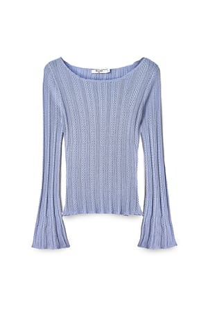 Light Blue Strikket top med lange ærmer og pointelle©-mønster