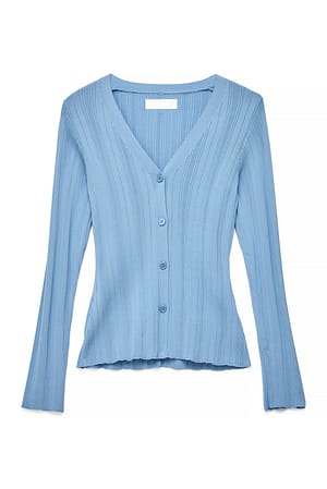 Blue Knitted Rib Long Sleeve Top