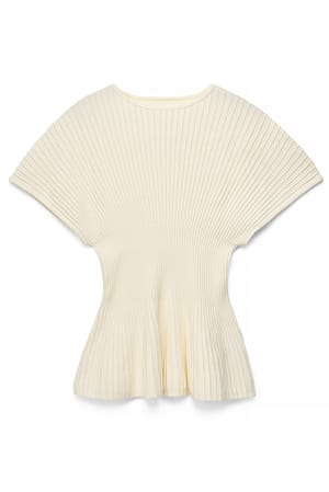 Cream Geribde gebreide peplum top