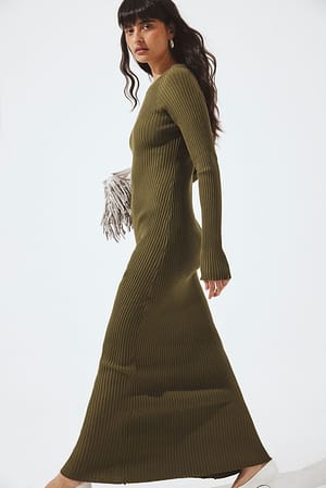 Dark Olive Vestido maxi de punto acanalado