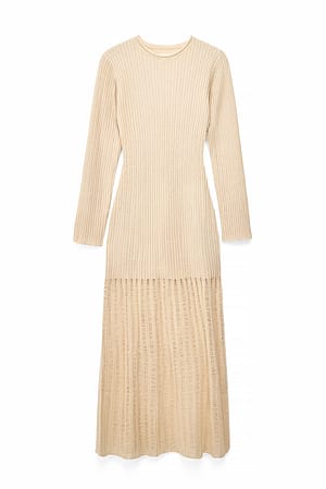 Cream Knitted Ribbed Maxi Dress