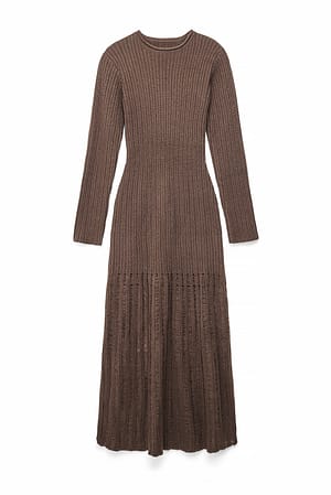 Dark Brown Knitted Ribbed Maxi Dress