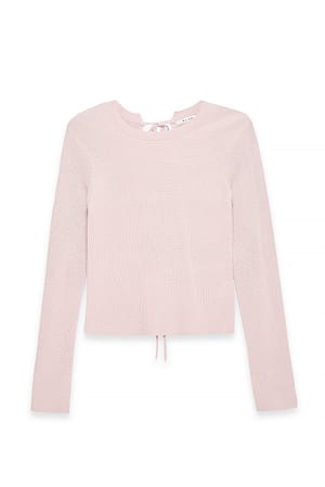 Light Pink Gebreide top met ronde hals en strikdetail