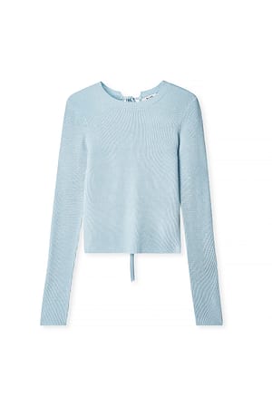 Dusty Blue Gebreide top met ronde hals en strikdetail