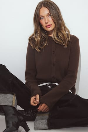 Dark Brown Gebreid vest met ronde hals