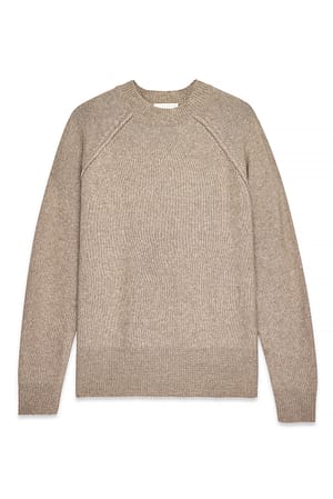 Beige Melange Strickpullover aus Wollmischung mit Rundhalsausschnitt