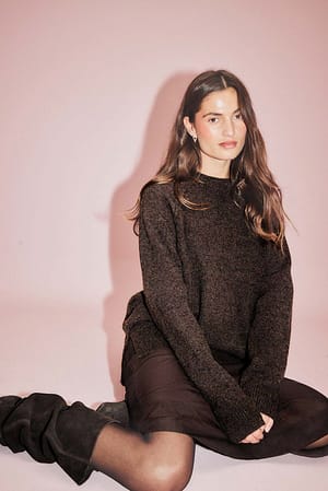 Dark Plum Knitted Round Neck Wool Blend Sweater