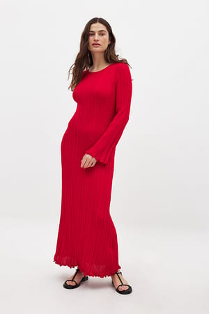Red Vestido maxi de punto con volantes y cuello redondo