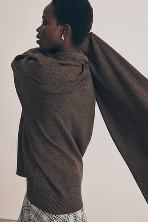 Brown Knitted Scarf Detail Sweater