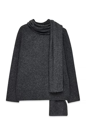 Dark Grey Jersey de punto con detalle de bufanda