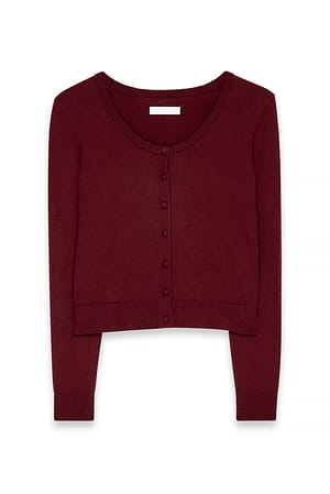Red Knitted Scoop Neck Cardigan