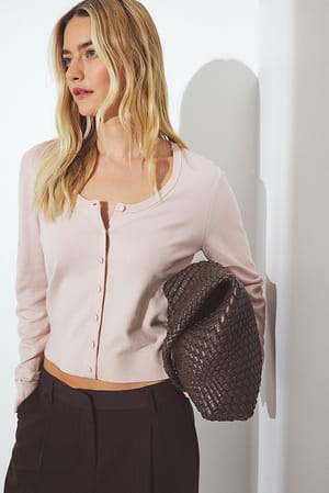 Pink Strikket cardigan med rund hals