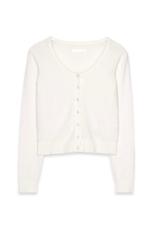 Offwhite Knitted Scoop Neck Cardigan