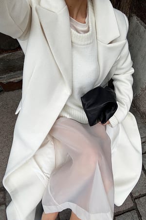 Offwhite Knitted Scoop Neck Wool Blend Sweater